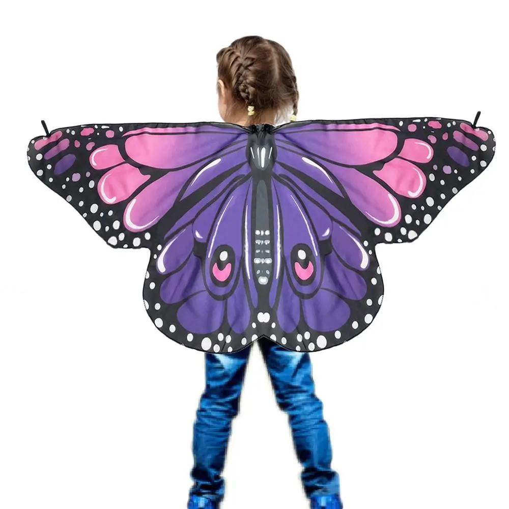 Kids Sparkling Butterfly Wings Cape Girls Fairy Shawl Pixie Cloak Fancy Dress Costume Gift Performance Props Asymmetrical