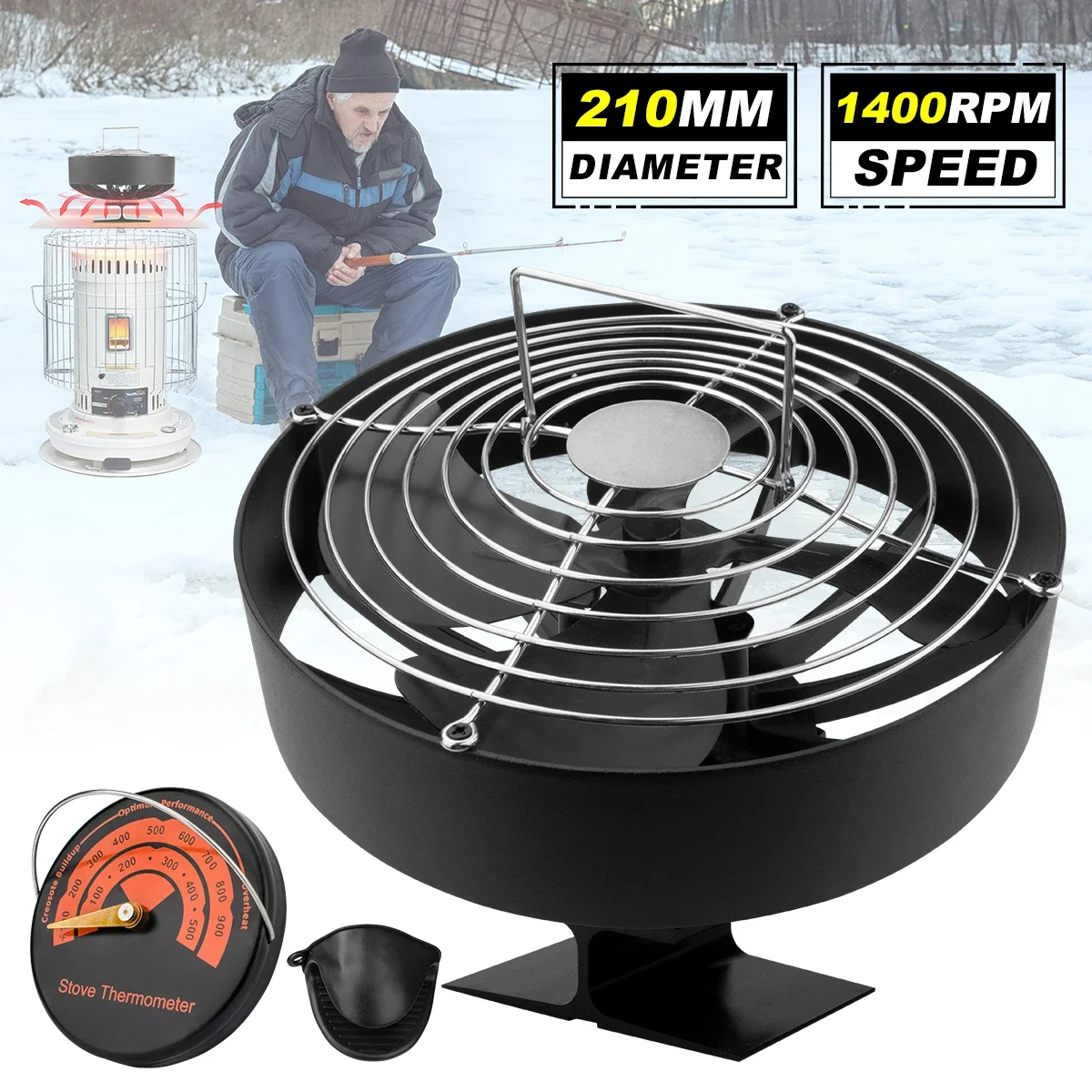4 Blades Stove Fan Heat Powered Fireplace Fan Log Wood Burner Eco-fan Quiet Fireplace Home Winter Warm Heat Distribution무동력팬