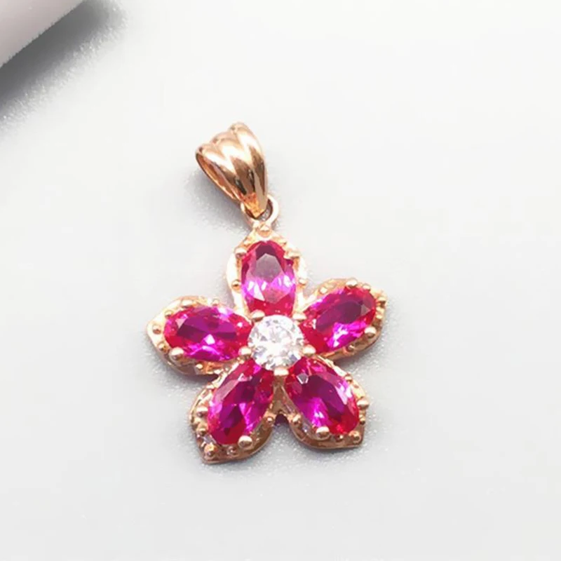 

585 purple gold plated 14k rose gold ruby flower fashion pendant neckalce for woman sweet and light luxury wedding jewelry gift
