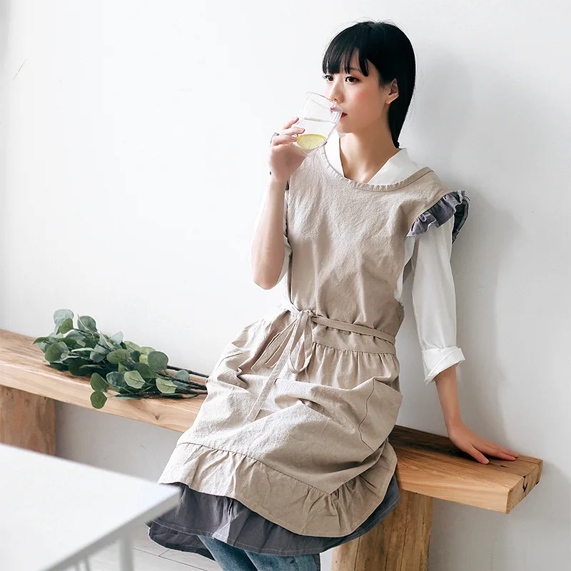 

Nordic Simple Florist Apron Cotton Linen Gardening Coffee Shops Kitchen Aprons For Cooking Baking Restaurant Apron Pinafore