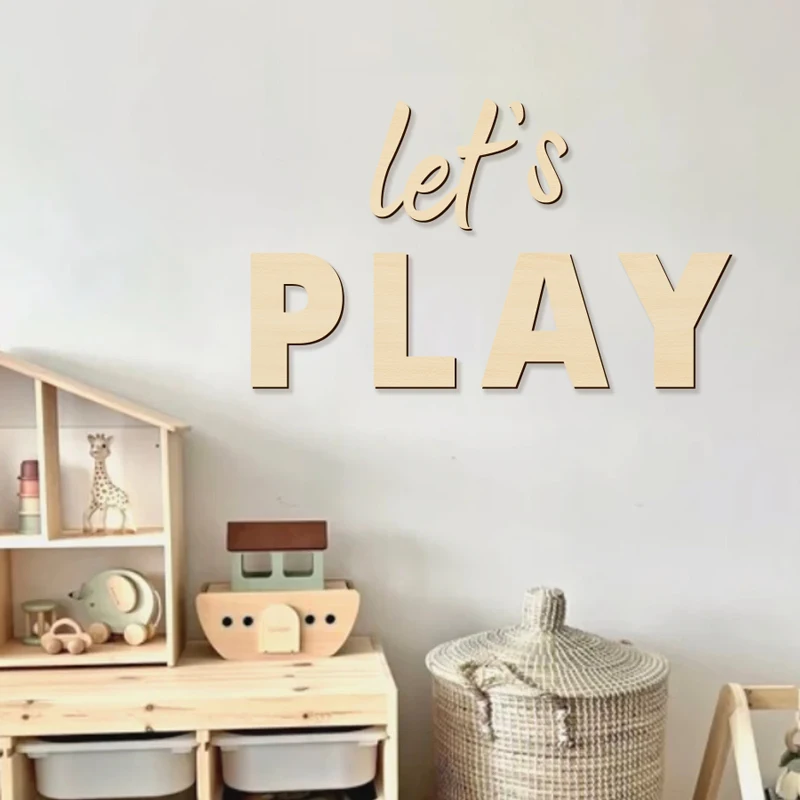 Let's Play Wall Sign Wooden Wall Stickers Suitable for Play for Playrooms Nursery Home Room Bedroom and Above the Bed Wall Decor - 5