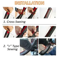 Auto Parts Interior Supplies Hand Sewn Leather Steering Wheel Cover Anti-Slip Breathable Universal Handlebar Leather Cover 6