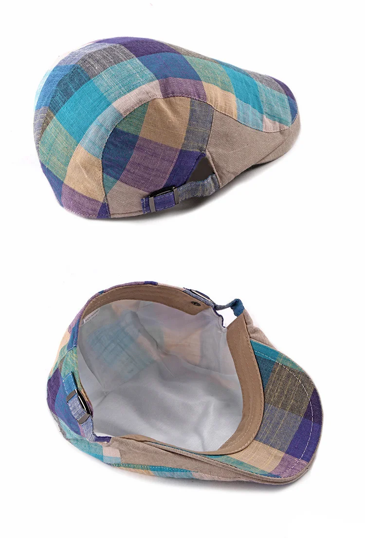 Frühling Sommer Berets Hüte Für Frauen Männer Mehrfarbig Plaid Fischgräten Kappen Entenschnabel Zeitungsjunge Mütze Dünne Cabbie Ivy Flachen Hut – Detail 6
