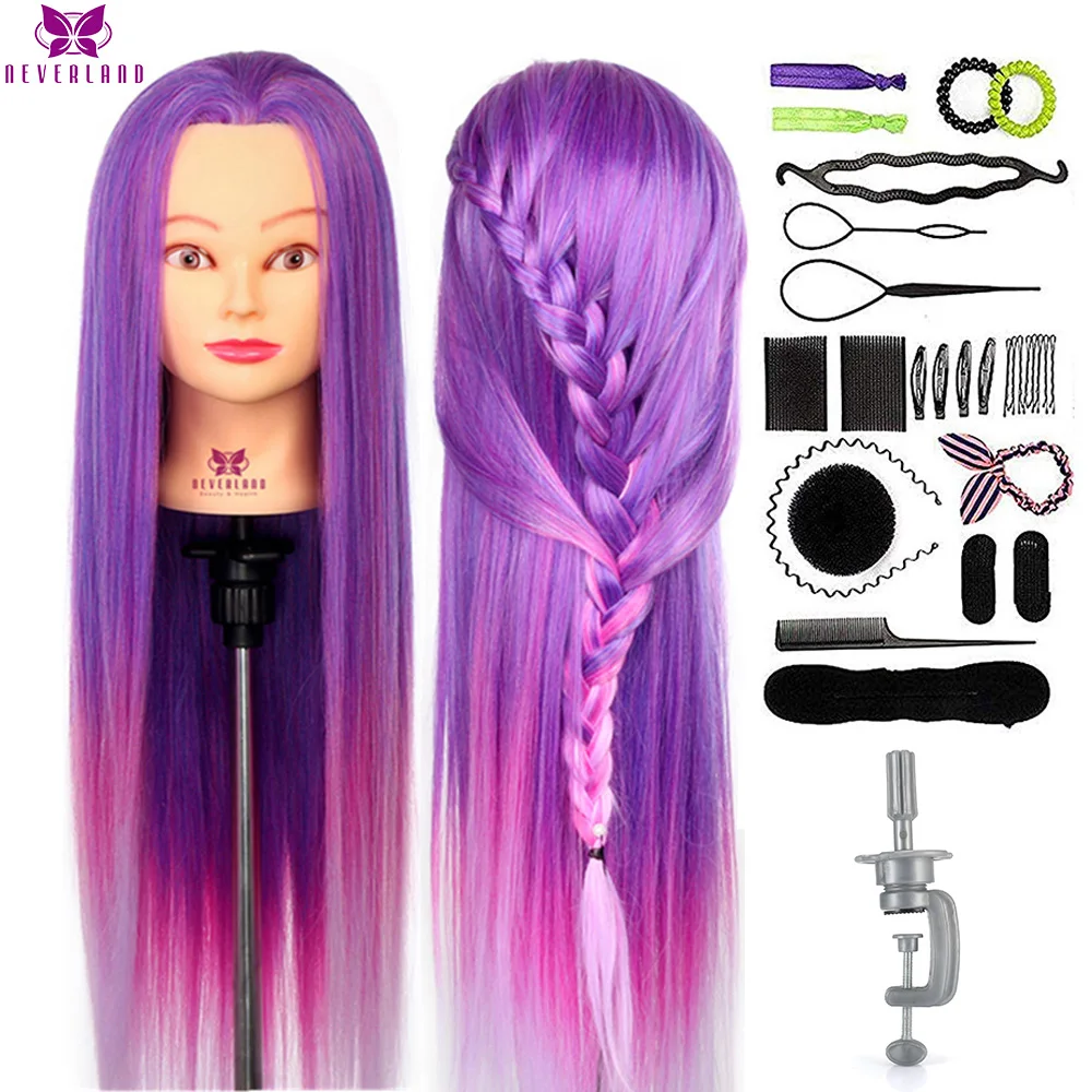 NEVERLAND30InchColorfulMannequinHeadPurpleRainbowLongHairTrainingHeadProfessional