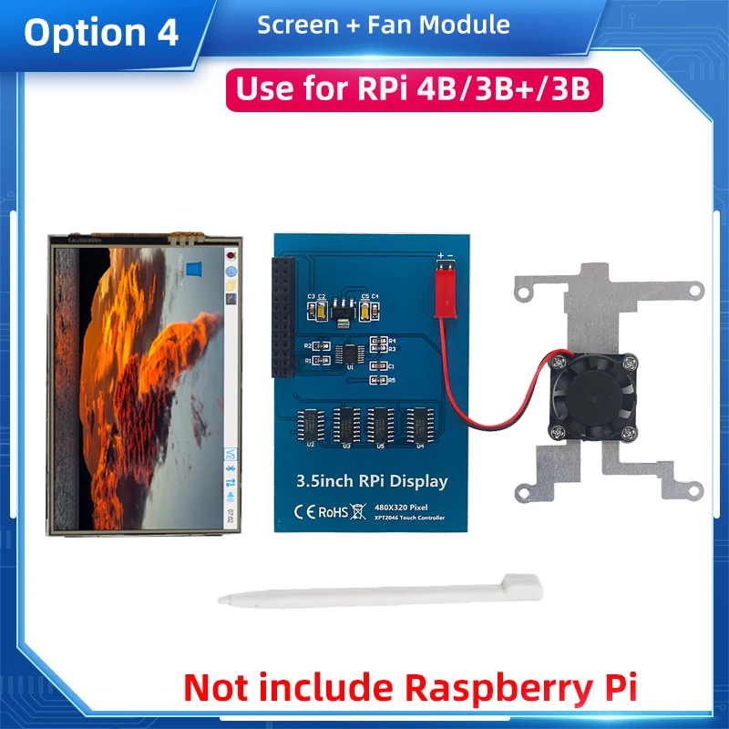 Raspberry Pi 3.5 Touch Screen LCD Display with Optional Case and Cooling Fan