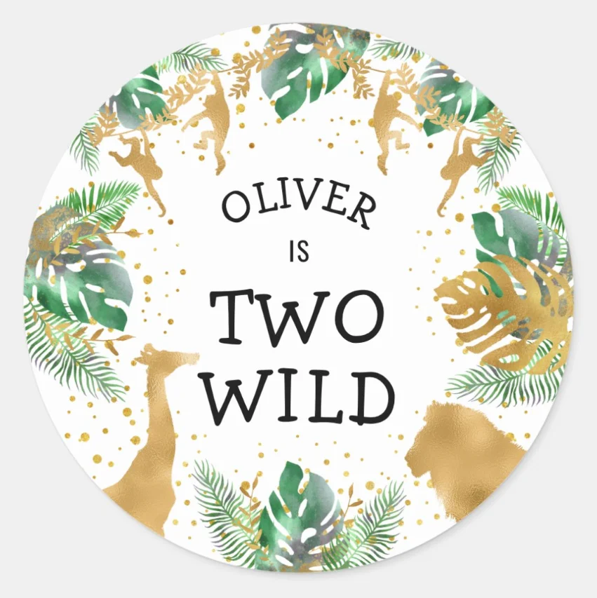 thumbnail image 1 of Animales de la jungla personalizados Texto personalizado Nombre personalizado Zoológico Cumpleaños Vida salvaje Zoológico Bebé Baño Fiesta Bautismo Etiqueta, 1 of 5