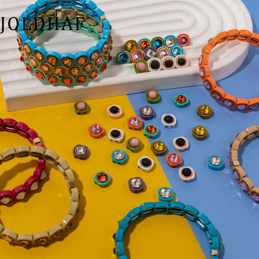 

20pcs 10MM Enamel Beads Inlaid Colorful Crystal Bohemain Beads Bangle For Women Diy Personized Elastic Bracelets Accessory