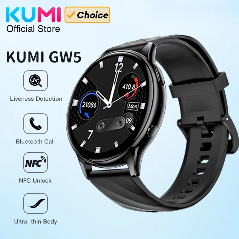 

KUMI GW5 Smart Watch 1.39 inch screen Bluetooth 5.2 NFC 100+ Sport Heart Rate Blood Pressure Oxygen Monitor Waterproof IP68