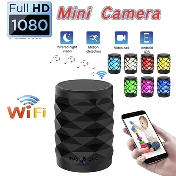 1080P HD Mini Wifi Camera Bluetooth Speaker Home Security Surveillance Two-way Remote Intercom Night Vision Cam Colorful Lights 1