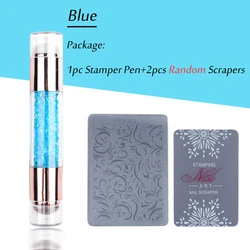 Transparent Silicone Nail Art Stamping Kit with Dual - Sided Stamper and Scraper for French Manicure Design (1836 - Blue)