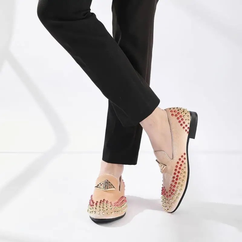 XQWFH New Fashion Men dress shoes rivet Party Wedding Shoes Pointed toe flats Driving Shoes Loafers 5