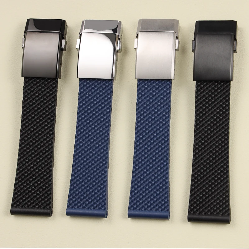 

22 24mm black blue waterproof rubber watchband for Breitling deployment clasp strap with full logo