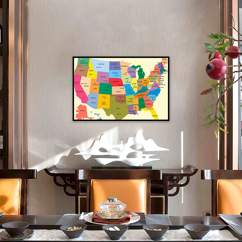 The Administrative Map of USA 59*42cm Poster and Print Non-woven Canvas Painting School Classroom Supplies Home Decoration