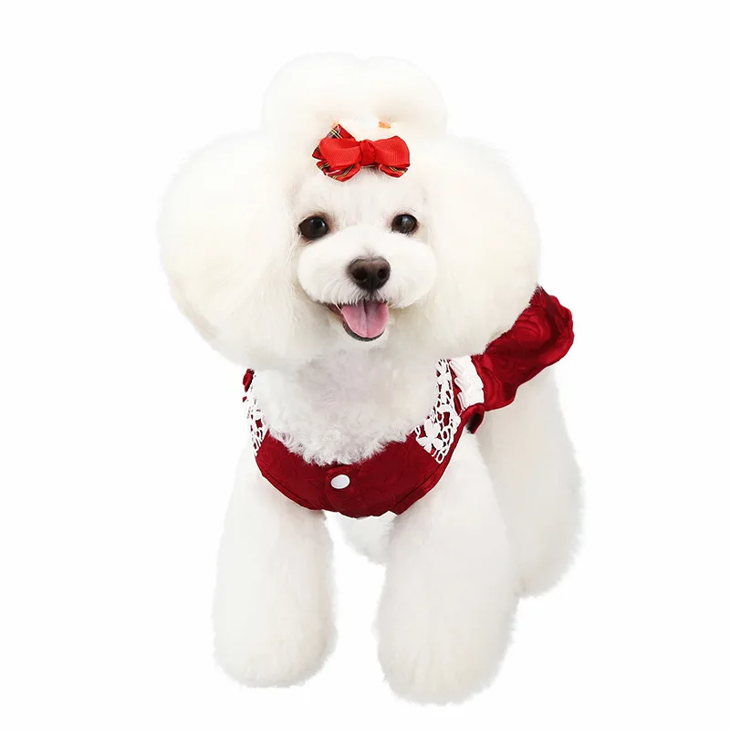 New pet dress, exquisite jacquard dog bride dress, cat dress lace mesh, big bow dog stylish, small and easy to carry, eas
