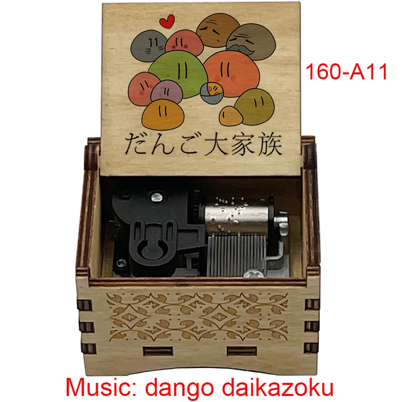 Anime CLANNAD Home Office Decoration Ornament Dango Daikazoku Black Wooden Music Box Metal Automatic Movement 3