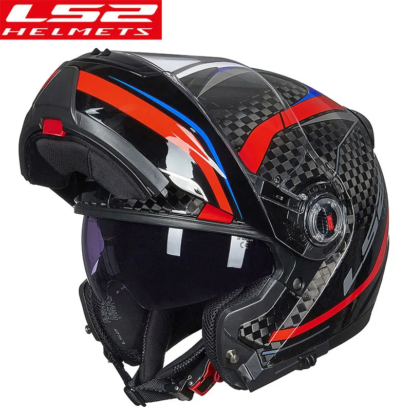 

100% Original New LS2 FF394 12K Carbon Material Flip up Helmets Motorcycle Unisex Dual Lens Full Face Helm Bolsa Casco Moto