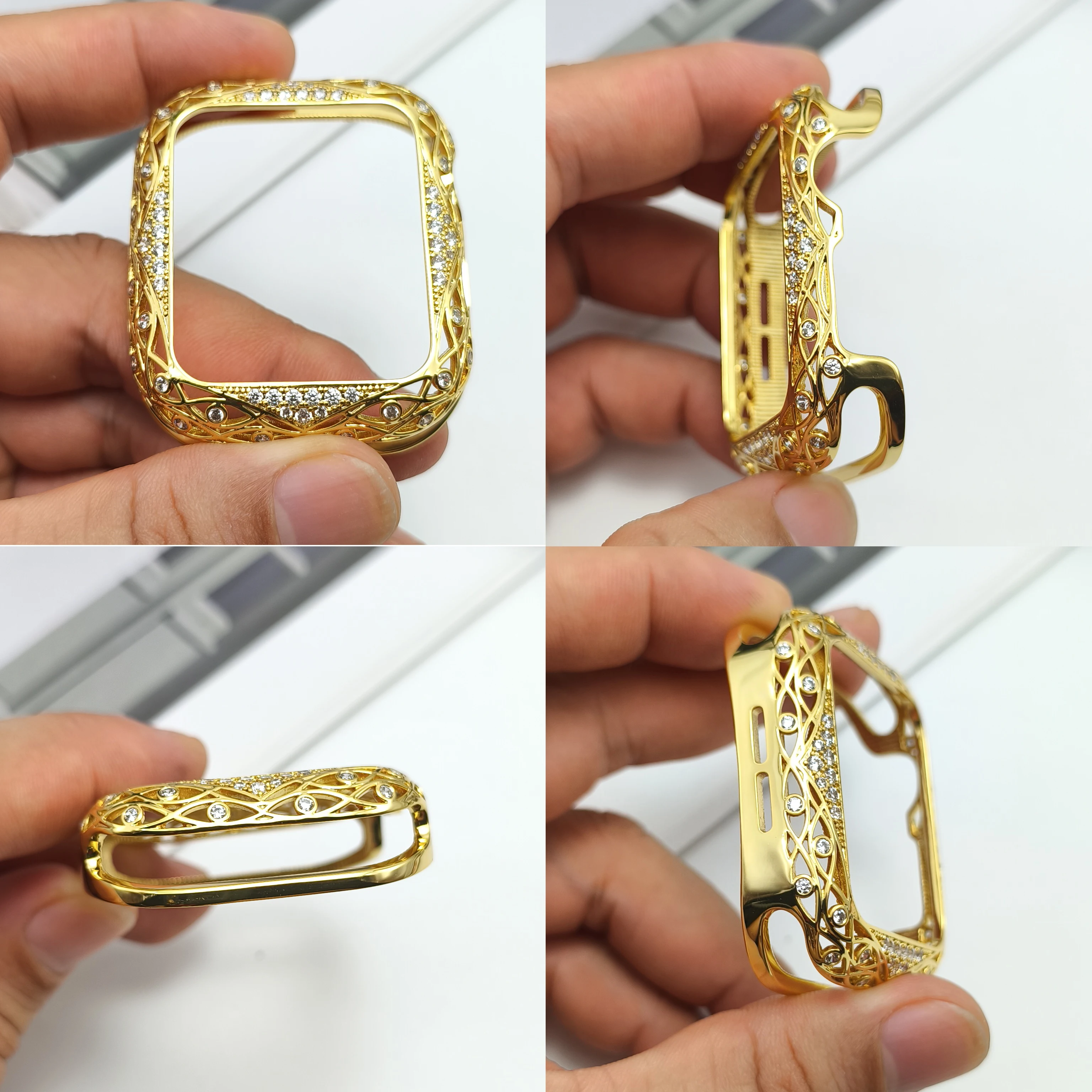 Hochwertiges, mit Diamanten besetztes Hohlgehäuse aus Aluminiumlegierung mit Tulpenmuster für S11 S10 46 45, 44–38 mm, modisches Gehäuse für iWatch S9 S8 S7 – Detail 8