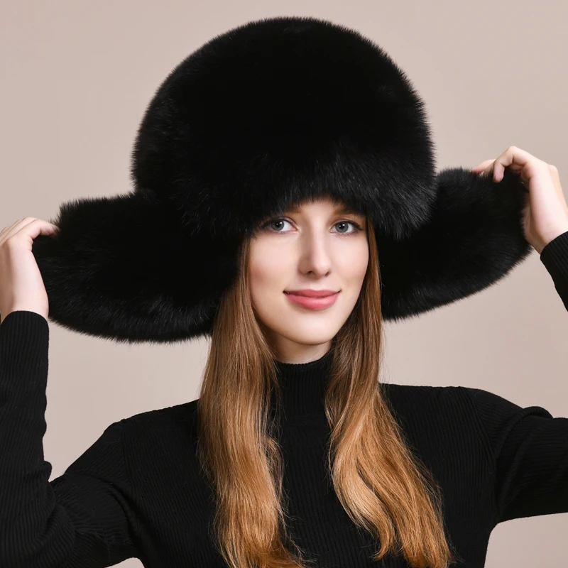 

Fox Fur Hat Full Fur Hat Raccoon Fur Lei Feng Hat For Women Winter Warm Fur Caps With Ear Protection Fluffy Outdoor Bomber Hat