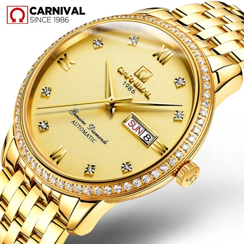 CARNIVAL Top Brand Ruby Time Mens Watches Luxury Business Automatic Mechanical Watch Gold Men Clock Relogios Masculino_voghion.com