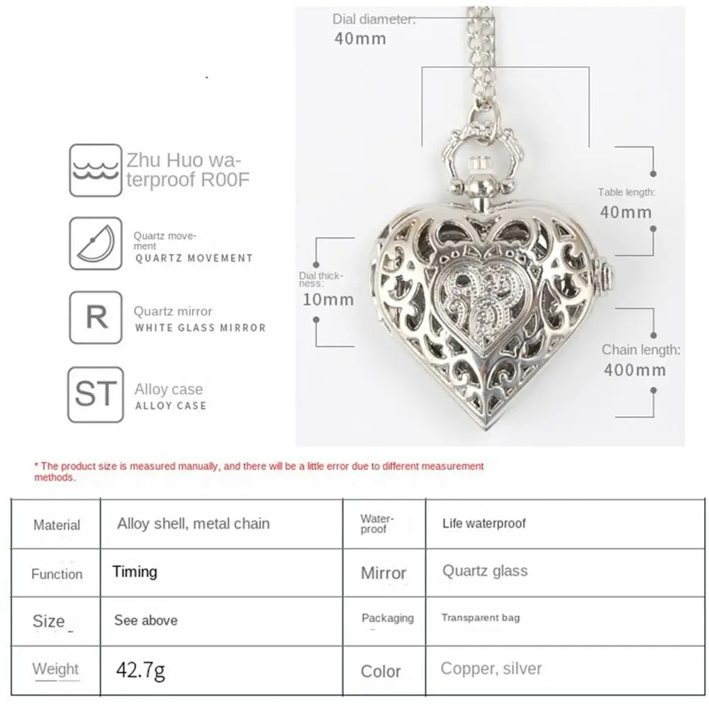 Vintage Quartz Pendant Chain Clock With Necklace Steampunk Pocket Watch Heart Pocket Fob Watches