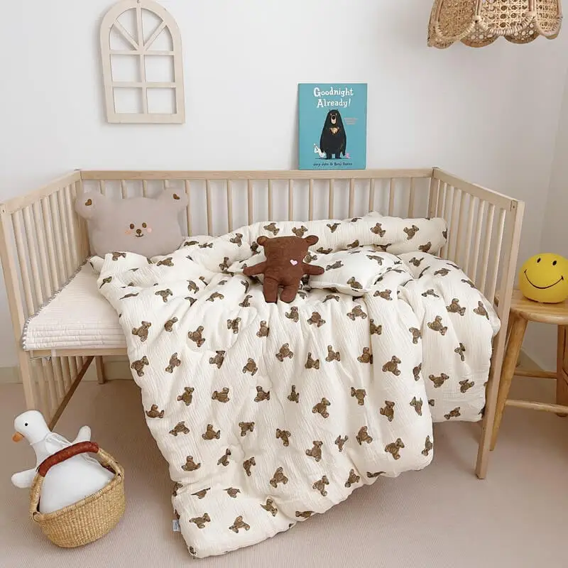 Cotton Muslin Baby and Toddler Quilt Bear Quilt Blanket Baby Boys' Crib Blanket