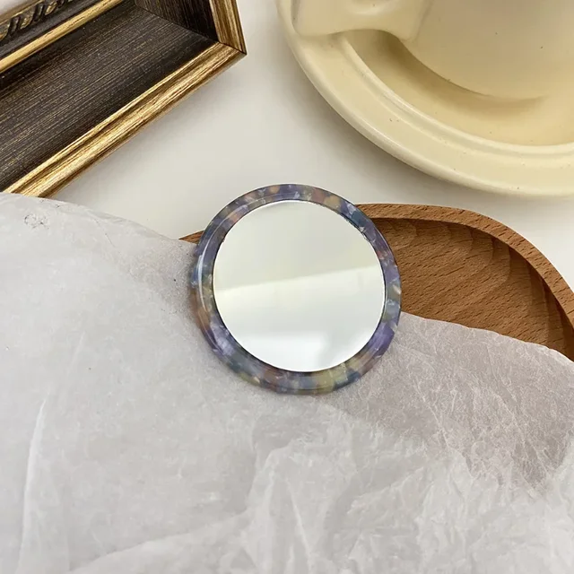 Petit miroir rond en acétate Simple, petit miroir de maquillage à motif zèbre, Mini miroir de maquillage rond Portable, accessoires de voyage 2