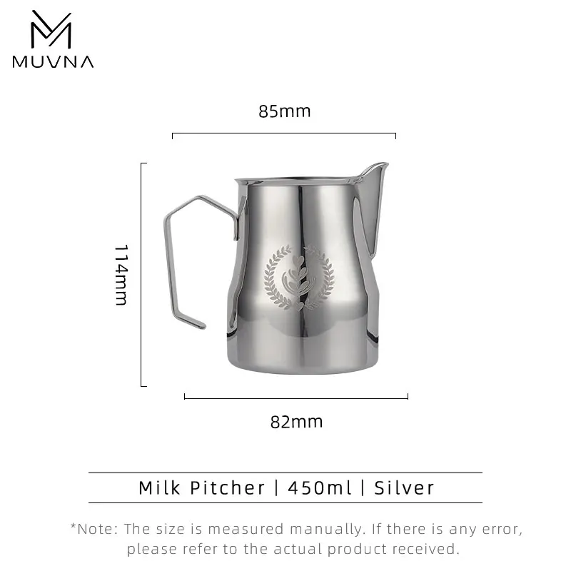Premium Stainless Steel Milk Frothing Pitcher with Sharp Spout - 350/450ml, Black/Silver Finish