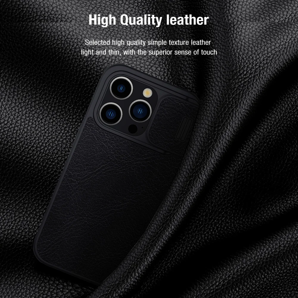 For iPhone 15 Pro Max Nillkin Qin Pro Leather Case Slide Camera Case Card Slot for iPhone 15 Pro Flip Cover iPhone 15 Lens Case