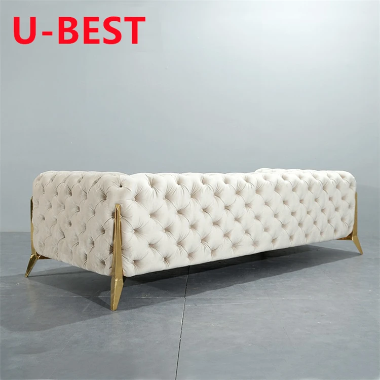 U-BEST Home Furniture Modern Design Luxury Sectional Fabric Tufted Velvet Chesterfield Couch Living Room Sheila Sofa Set 4 seat
