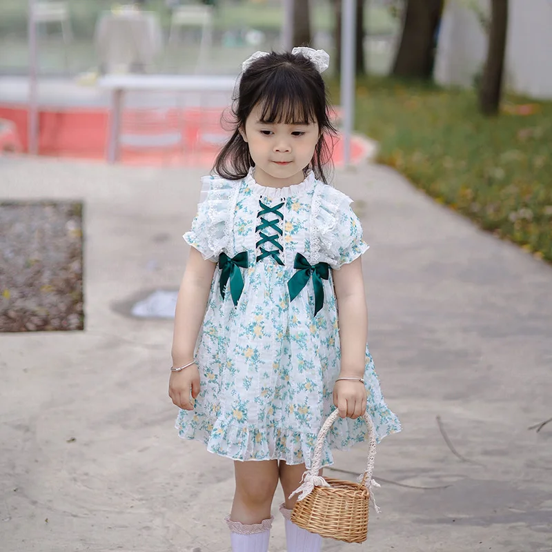 Summer New Children's Wear Simple Girls Short Sleeve Floral Dress Children's Spanish Skirt