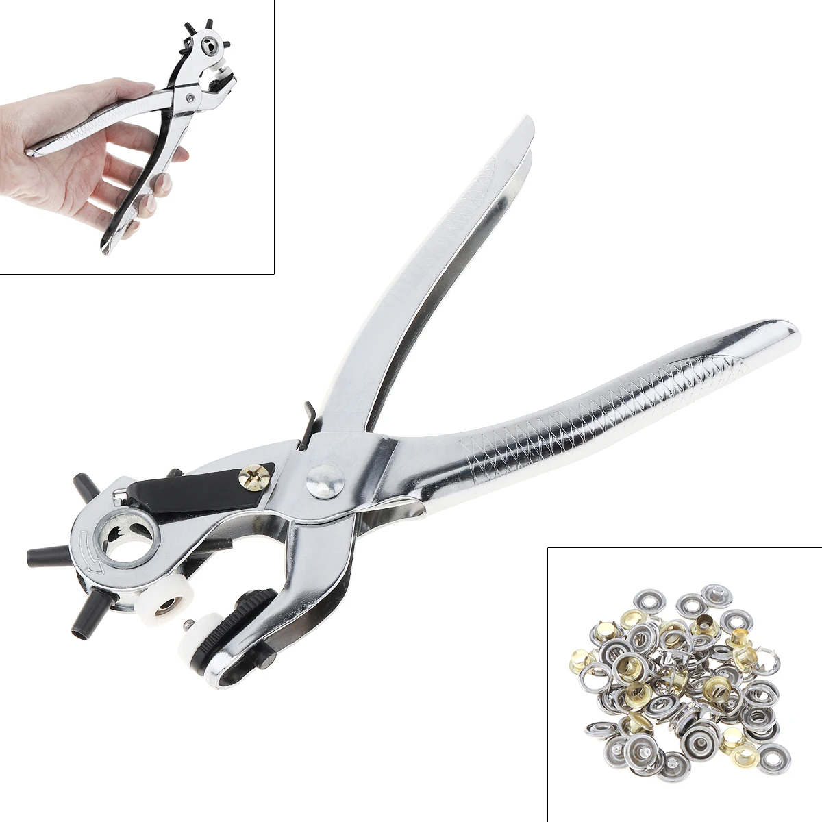 

6 Sized Heavy Duty Revolving Leather Belt Holes Punch Hand Plier Tool with Eyelets 2/2.5/3/3.5/4/4.5mm Hole Punch for Leather