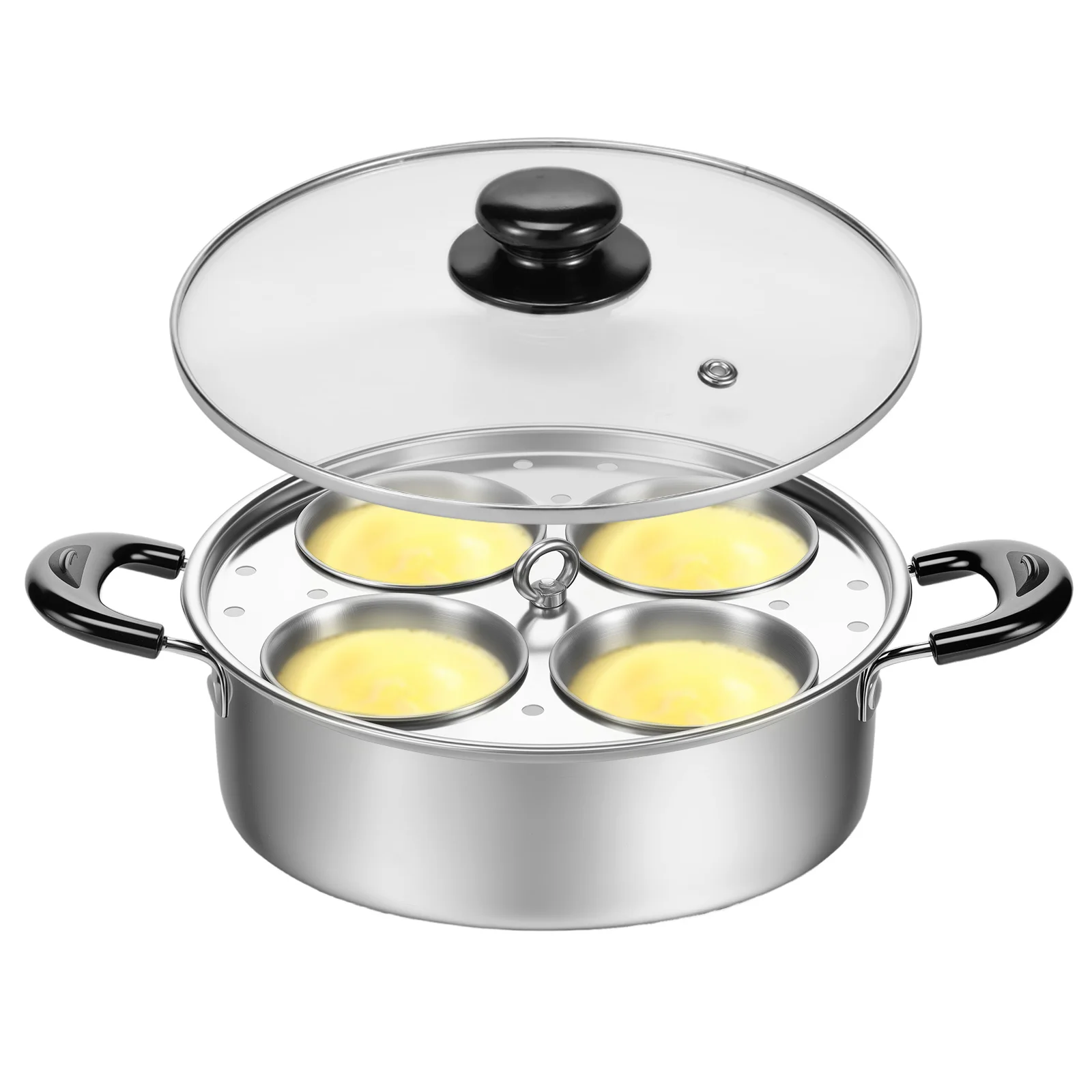 Egg Poacher Stainless Steel Poached Egg Maker Pot Poaching Pan with 4 Cups Poached Cooker Pot Multipurpose Stovetop