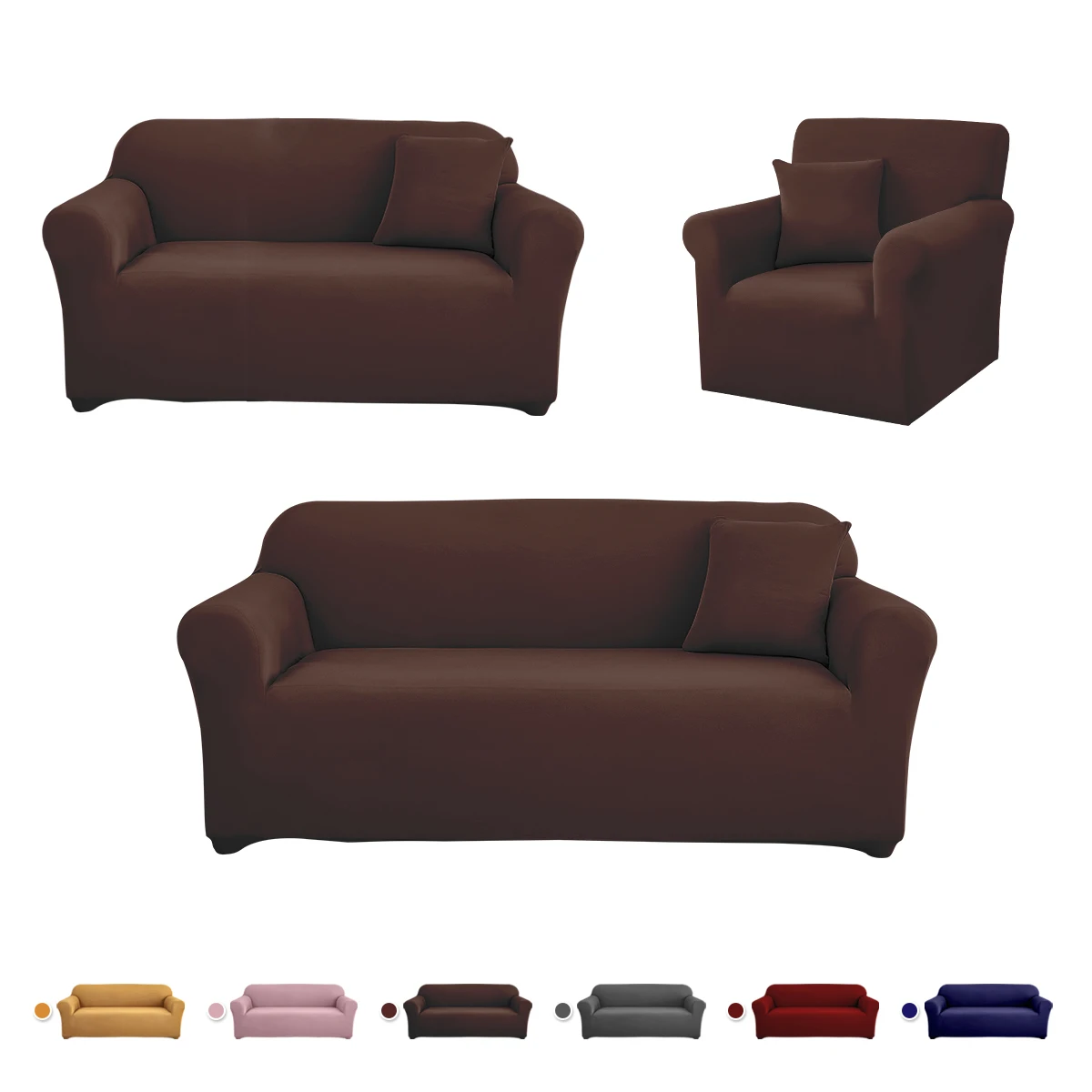 6Pcs High Elastic Sofa Cover Set (3 Seat Covers+3 Cushion Covers)Anti-Slip Furniture Protector Stretch Fabric Couch Slipcover