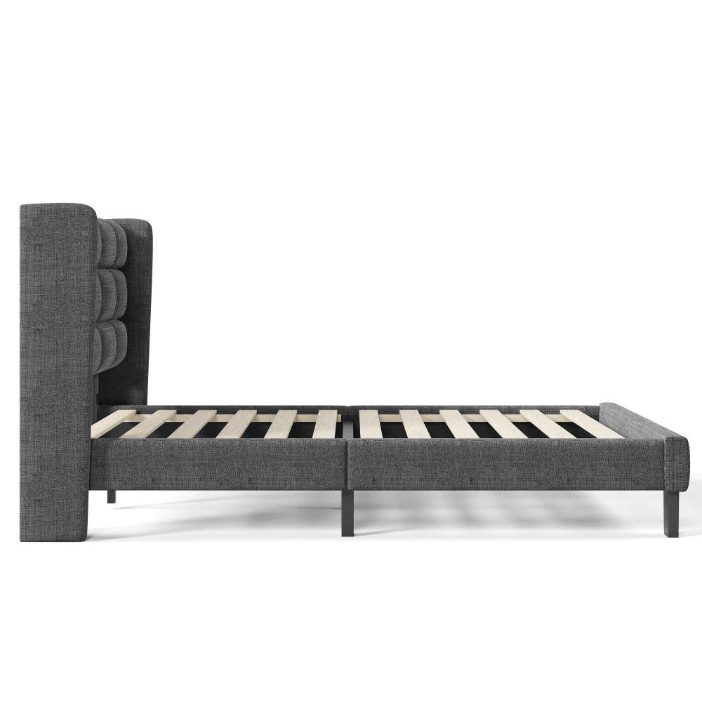 Modernes, mit Leinen gepolstertes Doppelbett, 140 x 200 cm – weich gepolstertes Bett mit Gitterkopfteil, stabile Unterstützung ohne Matratze – Detail 12