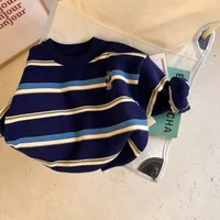 Children's Sweater 2024 Cool Spring  Korean Version Casual Cartoon Baby Top with Western Embroidered Stripes Knitted Pullover 3