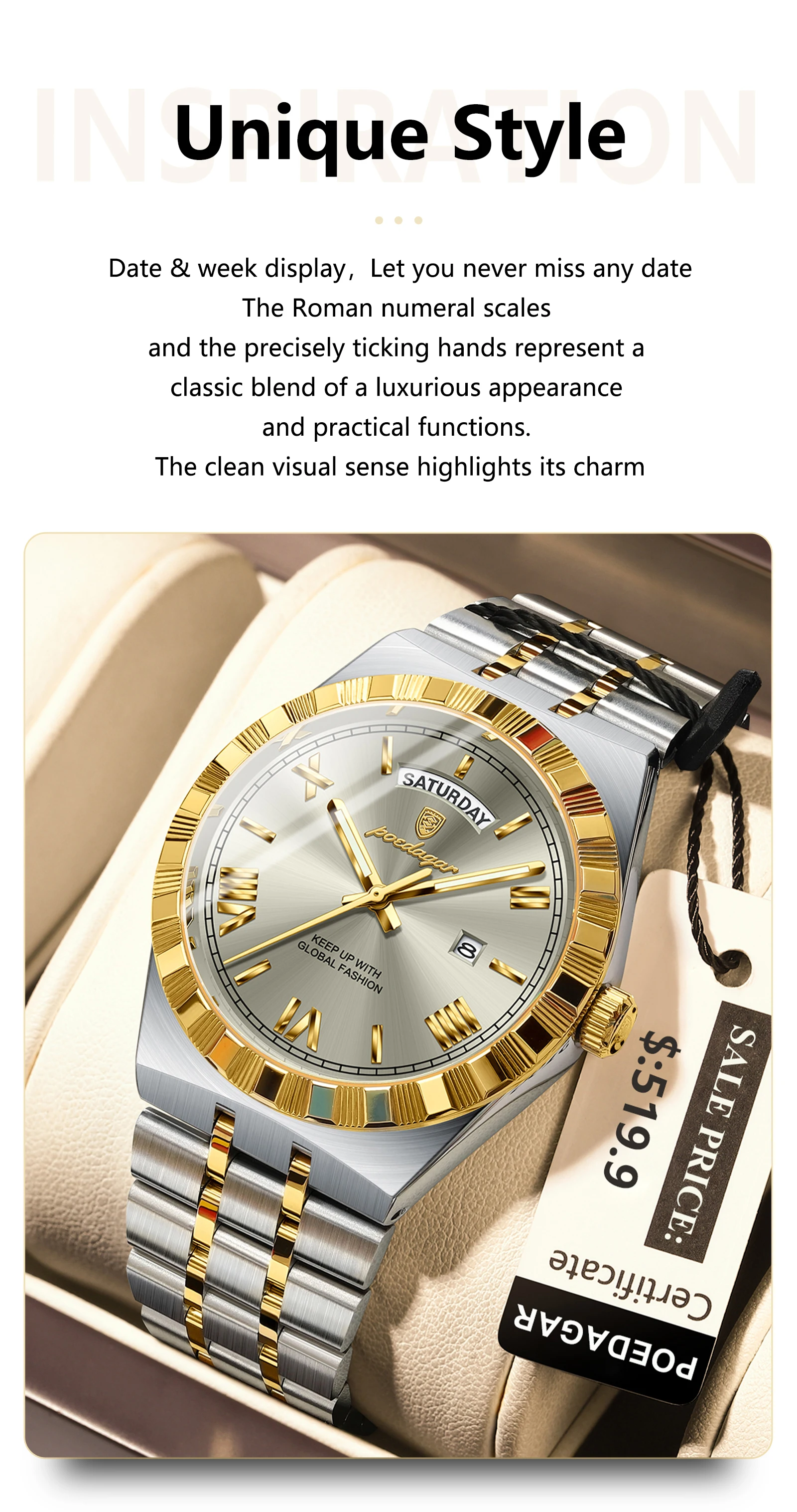 Luxury Mens Quartz Watch - Waterproof Luminous Stainless Steel Business Wristwatch