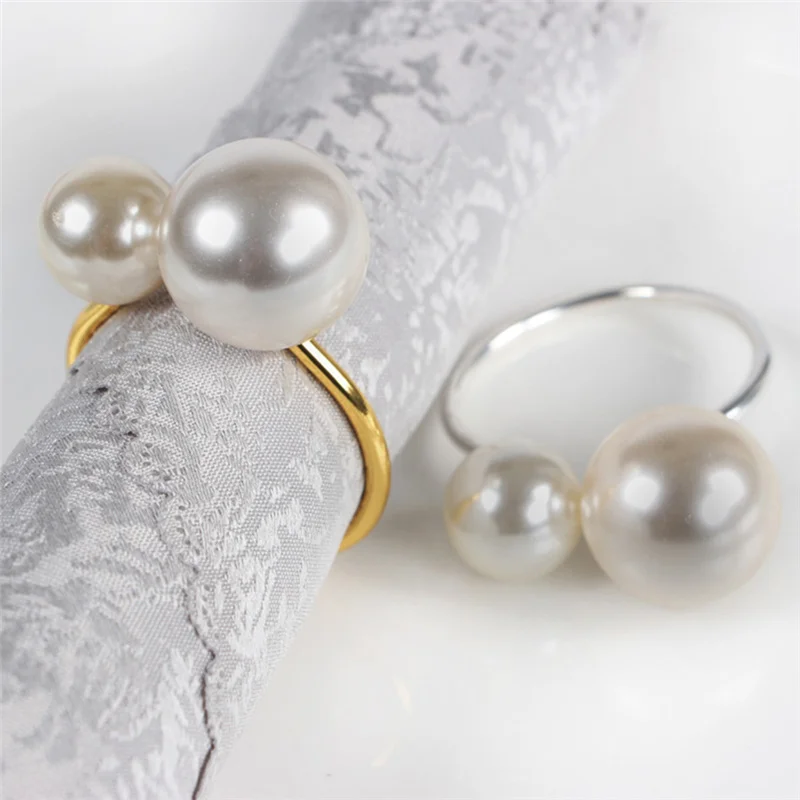 6PCS Highlighted Pearls Napkin Rings U-Shaped Napkin Holders for Dining Room Family Dinner Table Decor