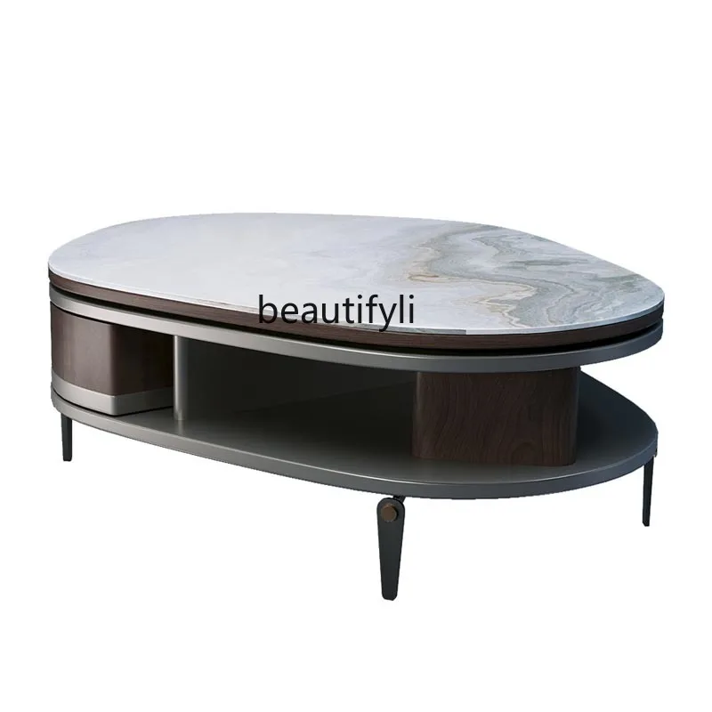 

zqLight Luxury Stone Plate Coffee Table Living Room Home Retractable round Irregular Creative Side Table Minimalist