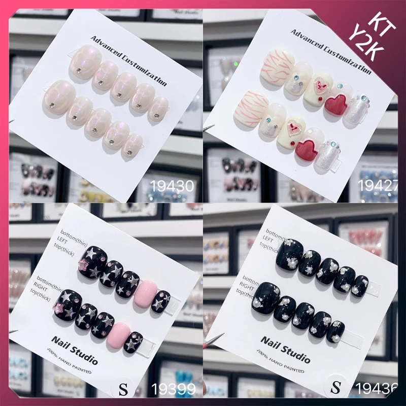 

Y2k Bowknot Press on Nails French Short Pink Reusable Fake Nails Tips Diy Woman Nail Protection Glue Nail Sticker