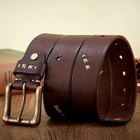 Vintage Genuine leather Luxury Handmade Leather Copper Buckle Man's Belt Cowhide Retro All-match Casual Jeans Soft Belt