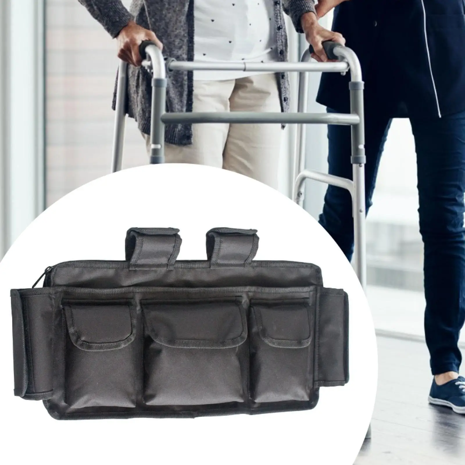 Wheelchair Side Bag Oxford Cloth with Strap Walker Storage Bag Wheelchair Armrest Storage Pouch Large Capacity for Adult Elderly 3