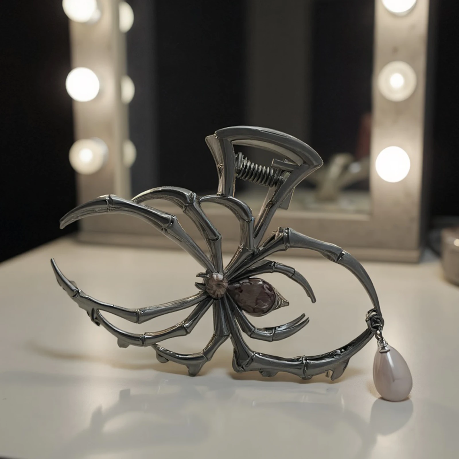 3PCS Halloween Sliver Spider Hair Claw Clips with Pearl Charm Design,Metal Gothic Punk Hair Clips Strong Hold Hair Accessories