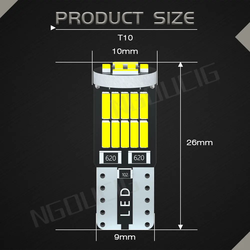 NGOUCIG 1x 26SMD Led T10 WY5W 194 Bulb W5W License Plate Read Interior Trunk Dome Signal Lamp Parking Super Bright Car Light 12V