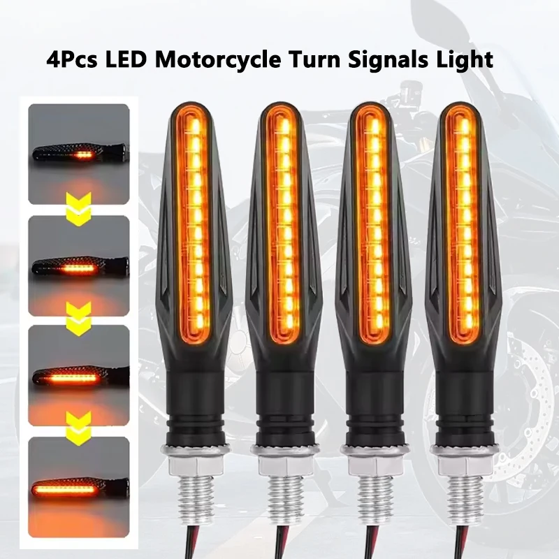 Motorcycle LED Lights 4pcs Universal Turn Signals Blinker Flowing Water Flashing Stop Signal DRL Tail Brake