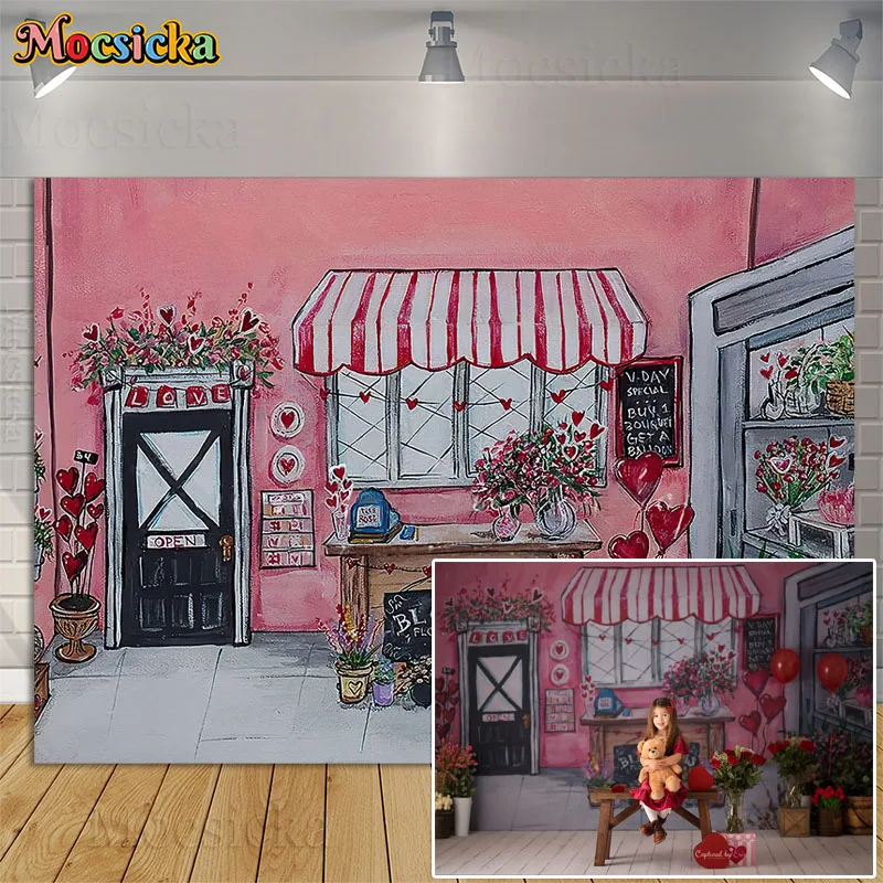 

Фон для фотосъемки в абстрактном стиле с изображением цветов в магазине на День святого Валентина