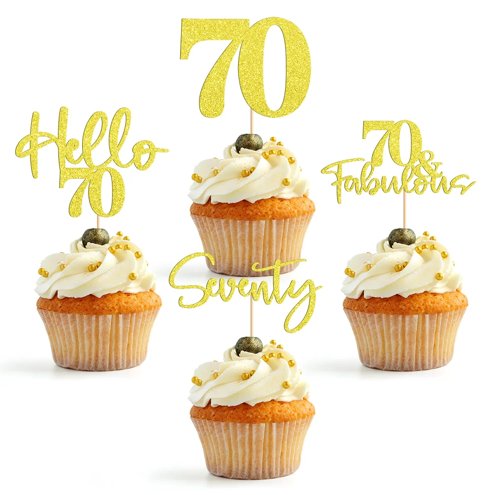 Party To Be 24 Pcs 70Th Birthday Cupcake Decoration 70 E Fabulous Cup Cake Topper