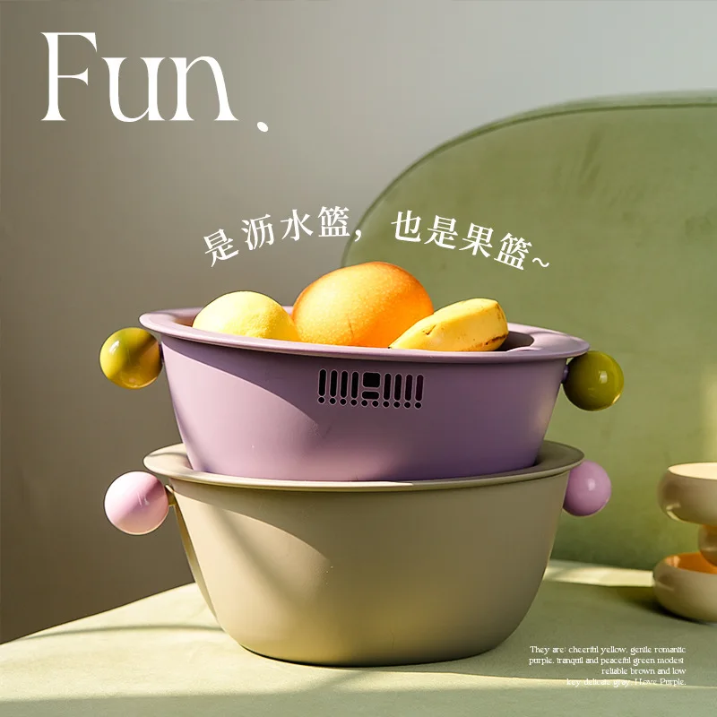 Kitchen drain basket Plastic lovely solid color double household fruit and vegetable washing basin storage basket dehydration
