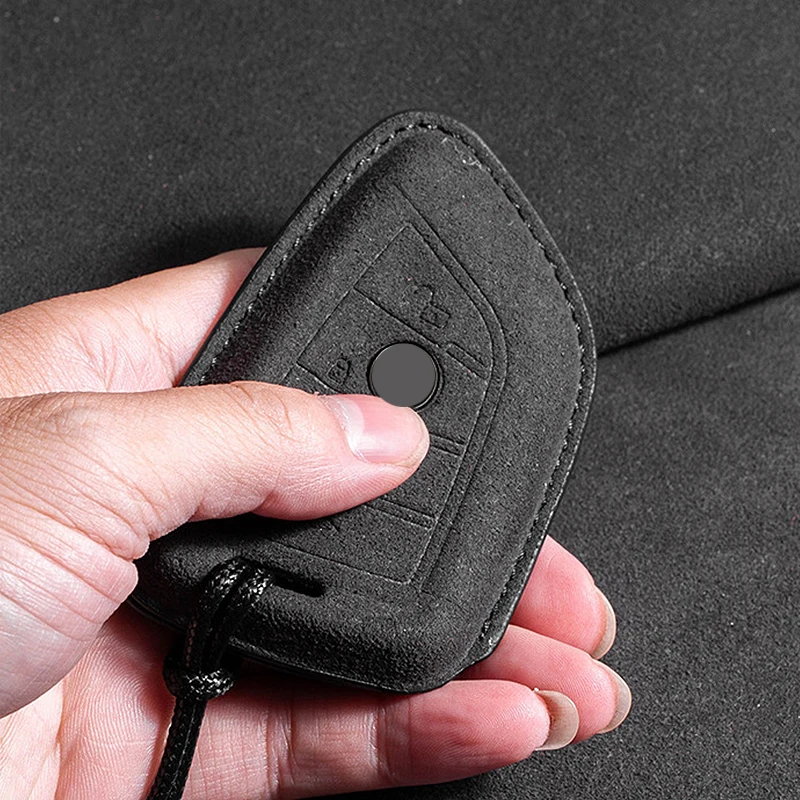 Luxury Suede Car Key Case Cover with Keychain
