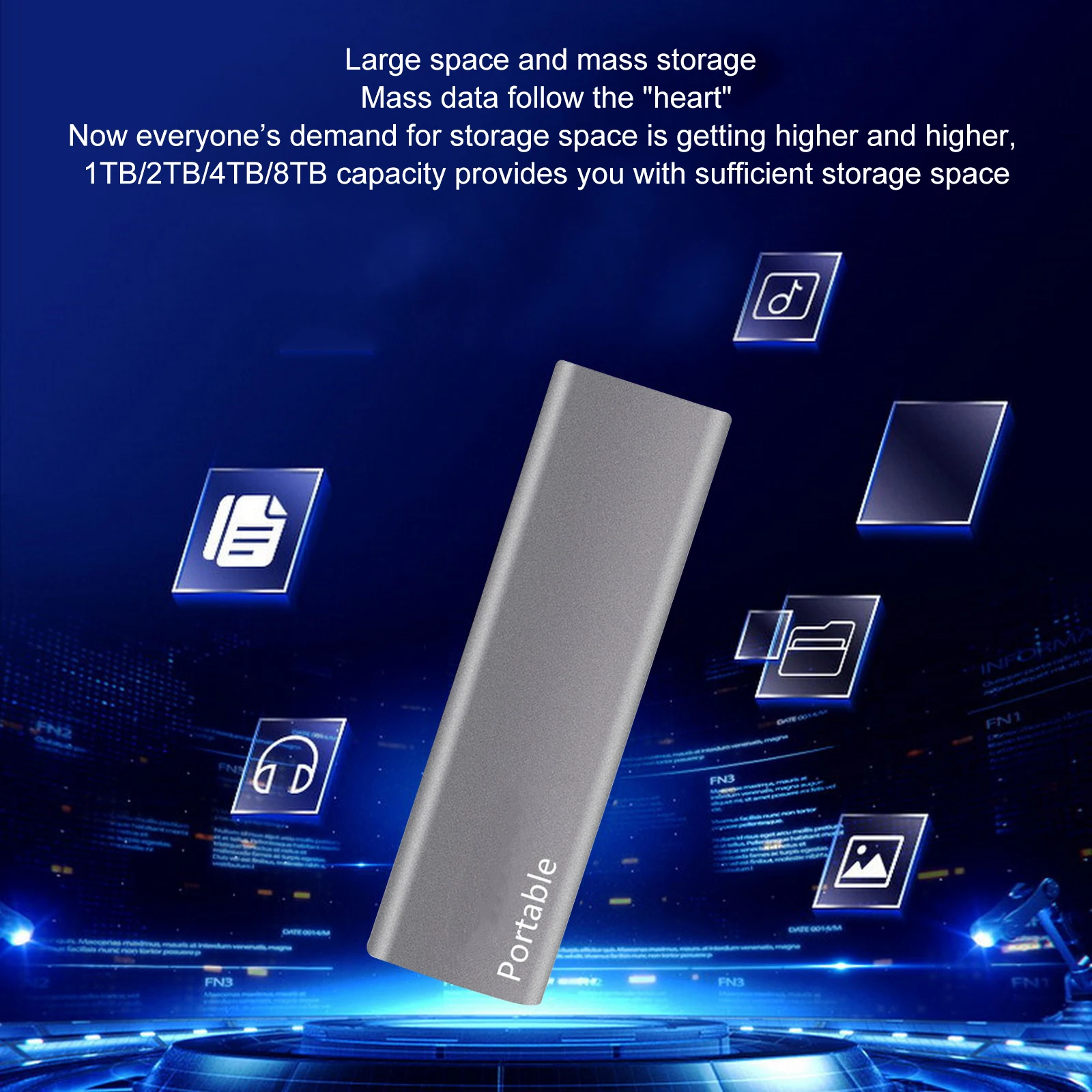 High-speed SSD 1TB External Hard Drive Portable 2TB Mobile Solid State Drive 256TB Mass External Hard Disk for Laptop/MAC/PC