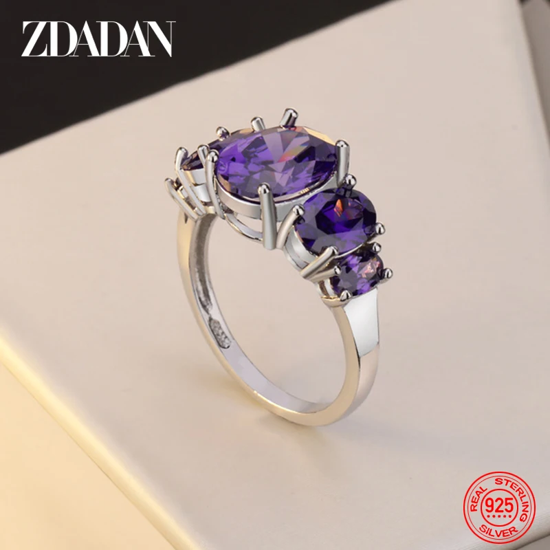 여성을위한 ZDADAN  자수정 손가락 반지 패션 웨딩 쥬얼리 선물